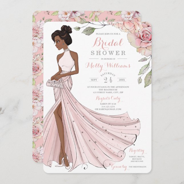 Blingy African American Bride Bridal Shower Invitation (Front/Back)