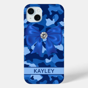 Blingy Blue Camouflage Personalised iPhone 15 Mini Case
