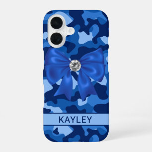 Blingy Blue Camouflage Personalised iPhone 16 Case