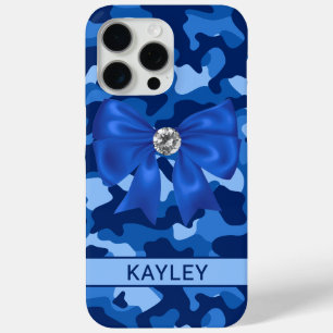 Blingy Blue Camouflage Personalized iPhone 15 Pro Max Case