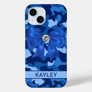 Blingy Blue Camouflage Personalized iPhone 15 Case