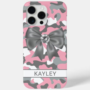 Blingy Pink Gray Camouflage Personalized iPhone 15 Pro Max Case