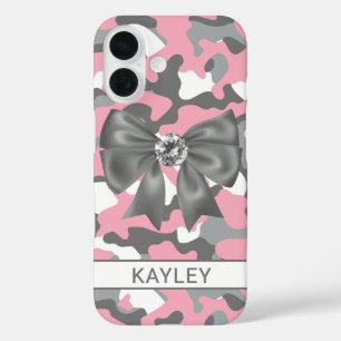 Blingy Pink Gray Camouflage Personalized iPhone 16 Case