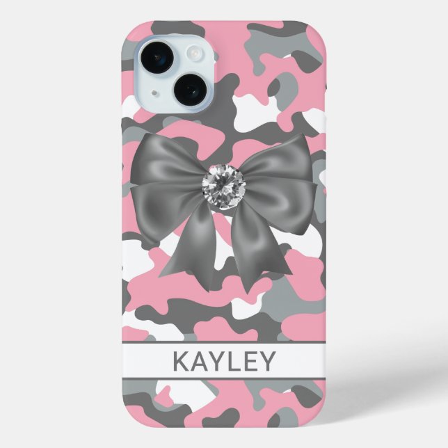 Blingy Pink Gray Camouflage Personalized Case-Mate iPhone Case (Back)