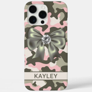Blingy Pink Green Camouflage Personalised iPhone 16 Pro Max Case