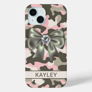 Blingy Pink Green Camouflage Personalised iPhone 15 Case