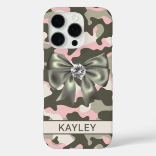Blingy Pink Green Camouflage Personalized iPhone 16 Pro Case