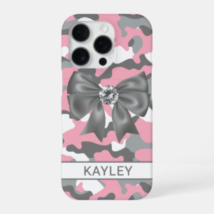 Blingy Pink Grey Camouflage Personalised iPhone 16 Pro Case