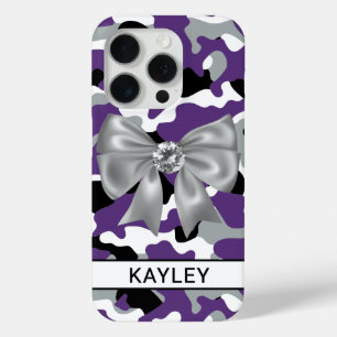 Blingy Purple Black Camouflage Personalised iPhone 15 Pro Case