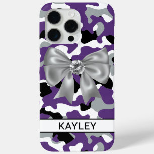 Blingy Purple Black Camouflage Personalised iPhone 15 Pro Max Case