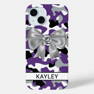 Blingy Purple Black Camouflage Personalized iPhone 15 Case
