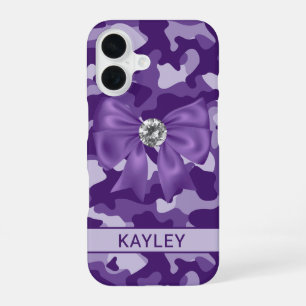 Blingy Purple Camouflage Personalised iPhone 16 Case