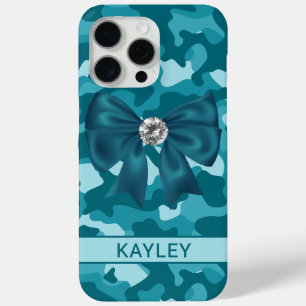 Blingy Teal Camouflage Personalized iPhone 15 Pro Max Case