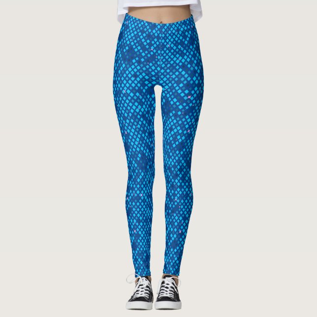 Blinking Pixels Pattern 01.LBlue. DBlue BG Leggings (Front)