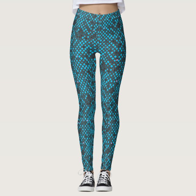Blinking Pixels Pattern 01.LBlue. DGrey BG Leggings (Front)