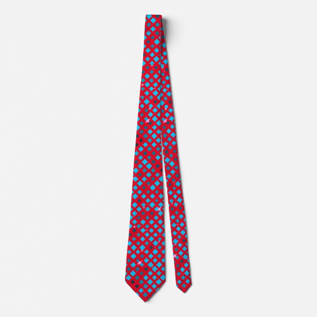 Blinking Pixels Pattern 01.LBlue. Red BG Tie (Front)