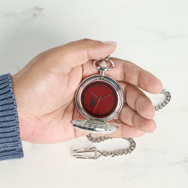 Blinky the Bat pattern Red Silver Pocket Watch (Hand)