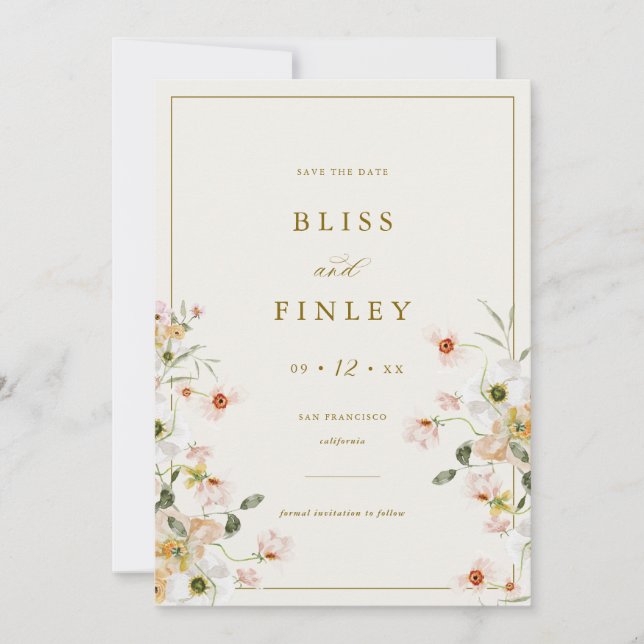BLISS Floral Save The Date Minimal Wedding Card (Front)