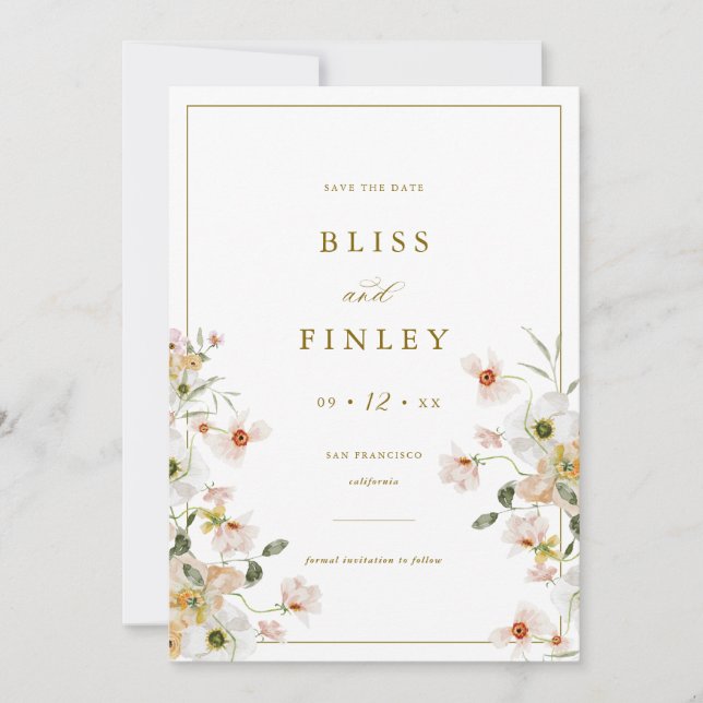 BLISS Floral Save The Date Minimal Wedding Card (Front)