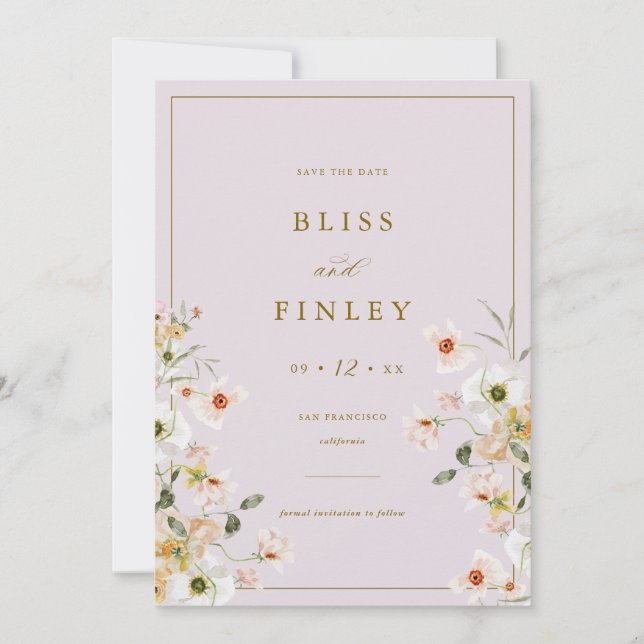 BLISS Floral Save The Date Minimal Wedding Card (Front)