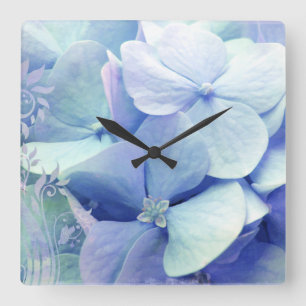 Bliss hydrangea wall clock blue aqua periwinkle