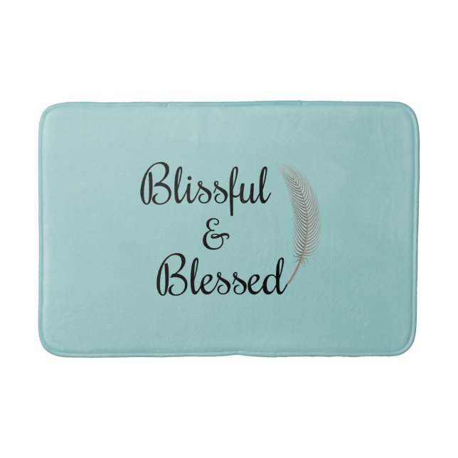 Blissful & blessed feather turquoise blue bathmat (Front)