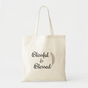 Blissful & blessed zen angel feather beige tote bag