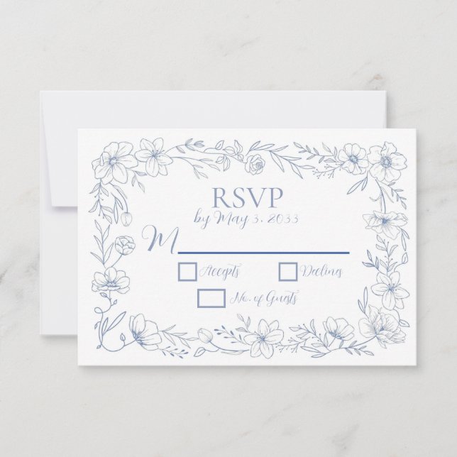 Blissful Blue Blooms Wedding RSVP Cards (Front)