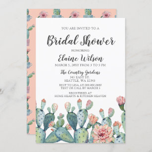 Blissful Blush Cactus Wedding Bridal Shower Invitation