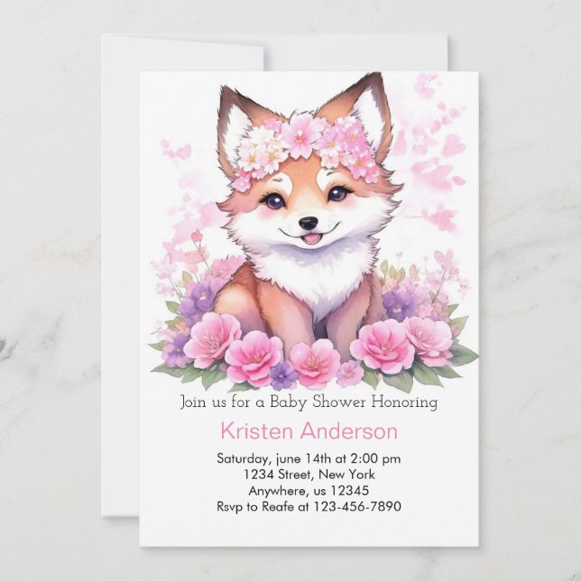 Blissful Boho Forest Fox Meadow Girl Baby Shower Invitation (Front)
