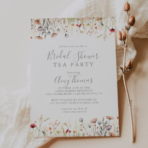 Blissful Boho Wildflower Bridal Shower Tea Party Invitation