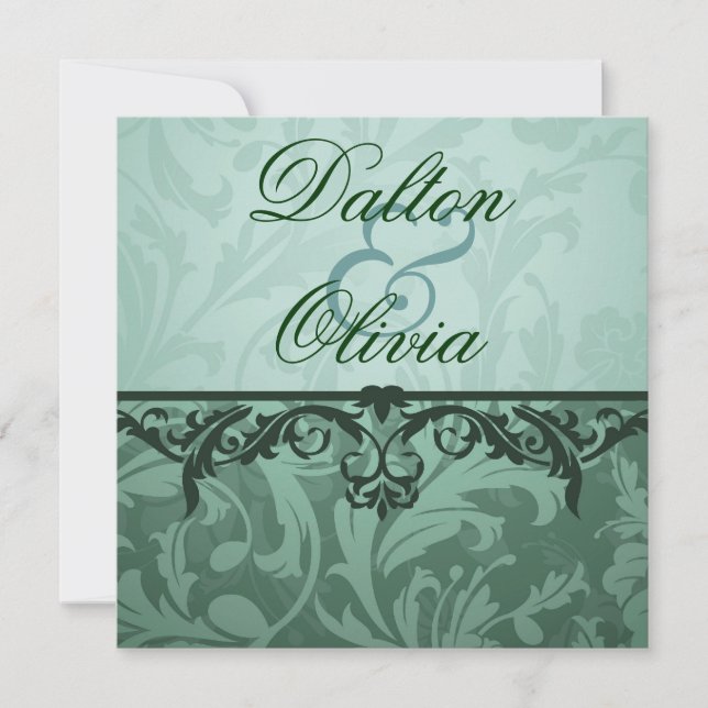 Blissful Brocade Sage Floral Wedding Invitation (Front)