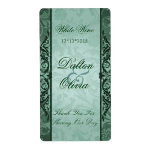 Blissful Brocade Sage Wedding Wine Label
