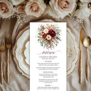 Blissful Burgundy Gold Floral Fall Terracotta wedd Menu