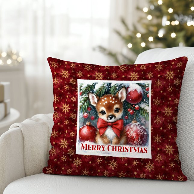 Blissful Christmas scene baby fawn Christmas  Cushion (Blissful Christmas scene baby fawn Christmas pillow (52))