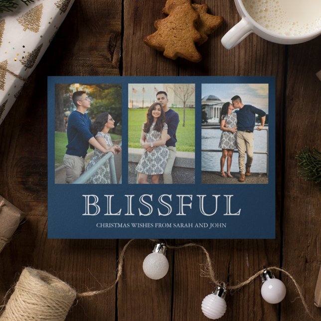 Blissful Christmas | Three Photo Collage Holiday Card (Creator Uploaded)