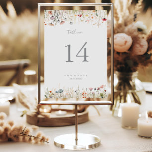 Blissful Colorful Boho Wildflower Wedding Table Number