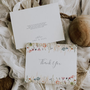 Blissful Colourful Boho Wildflower Flat Wedding Thank You Card
