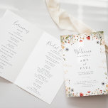 Blissful Colourful Boho Wildflower Folded Wedding Programme<br><div class="desc">This blissful colourful boho wildflower folded wedding program is perfect for a rustic wedding. The design features pink, purple, blush, yellow, dusty blue, red, burgundy meadow wild flowers assembled in a seamless and delightful floral pattern, evoking natural beauty. Include a quote or short message, order of service, wedding party and...</div>