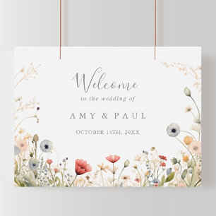 Blissful Colourful Boho Wildflower Wedding Welcome Poster