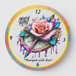 "Blissful Compass Rose Emblem" Large Clock