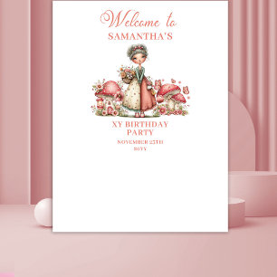 Blissful Fairy Pink Floral Birthday Banner Tapestry