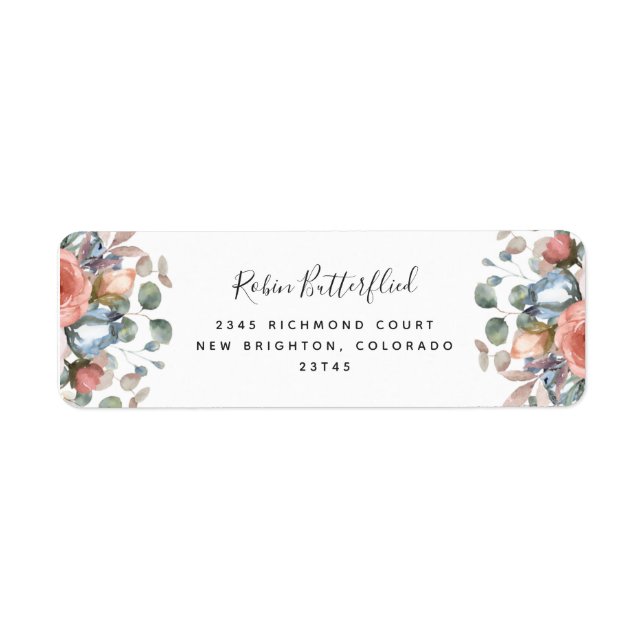 Blissful Floral Blush Peach, Blue Return Address (Front)