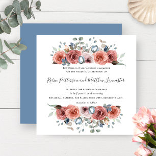 Blissful Floral Dusty Blue and Blush Wedding Invitation