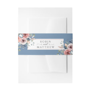 Blissful Floral, Dusty Blue Wedding Invitation Belly Band