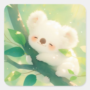 Blissful Koala Hugging a Branch Square Sticker