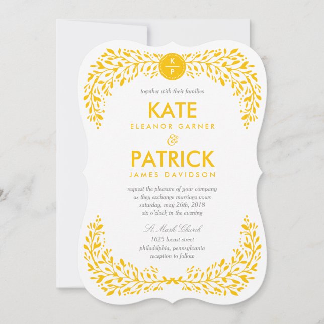 Blissful Laurel EDITABLE COLOR Wedding Invitation (Front)