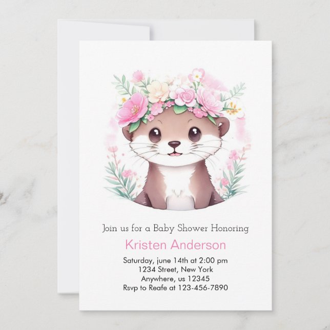 Blissful Otter's Watercolor Oasis Girl Baby Shower Invitation (Front)