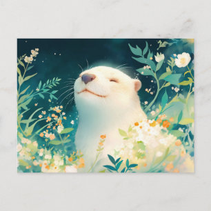 Blissful Watercolor Otter Floral Meadow Postcard