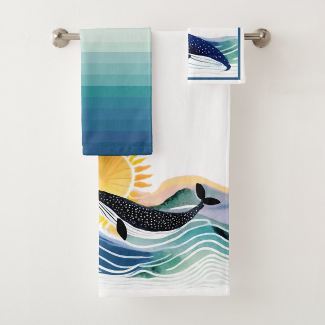 Blissful Waves & Whales Customisable Towel Set (Insitu)